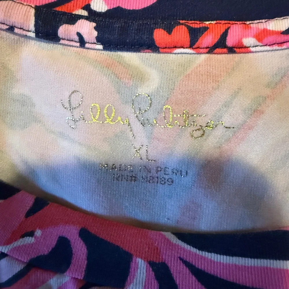Lilly Pulitzer Rhett Top Low Tide Navy Flirty Fins and Feathers Pink XL